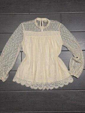 ALTAR'D STATE Cream Lace High Neck Victorian Cottagecore Blouse